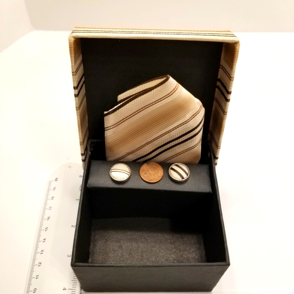 ✅Mariano Fortuni Milano Silk Pocket Square, Cuff Links, Tie, Box